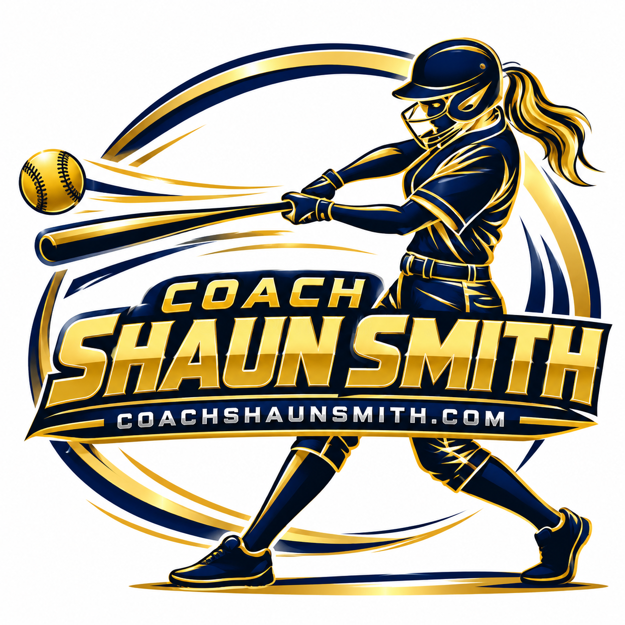 Coach Shaun Smith navy and gold softball coaching logo